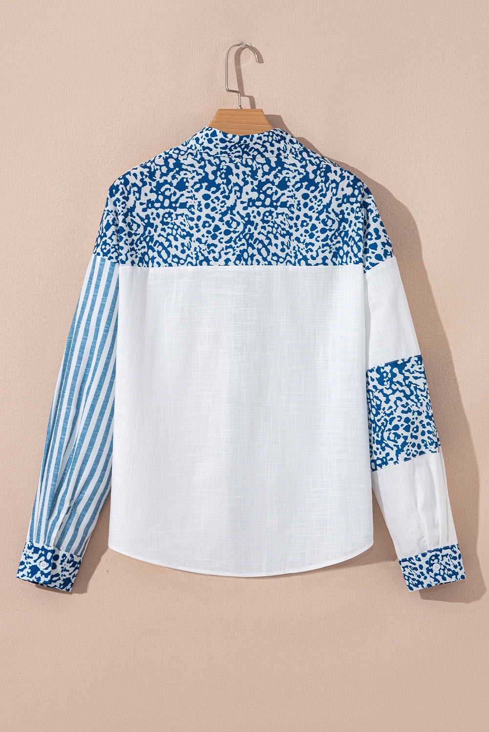 Pink Leopard Striped Patchwork Button-up Shirt