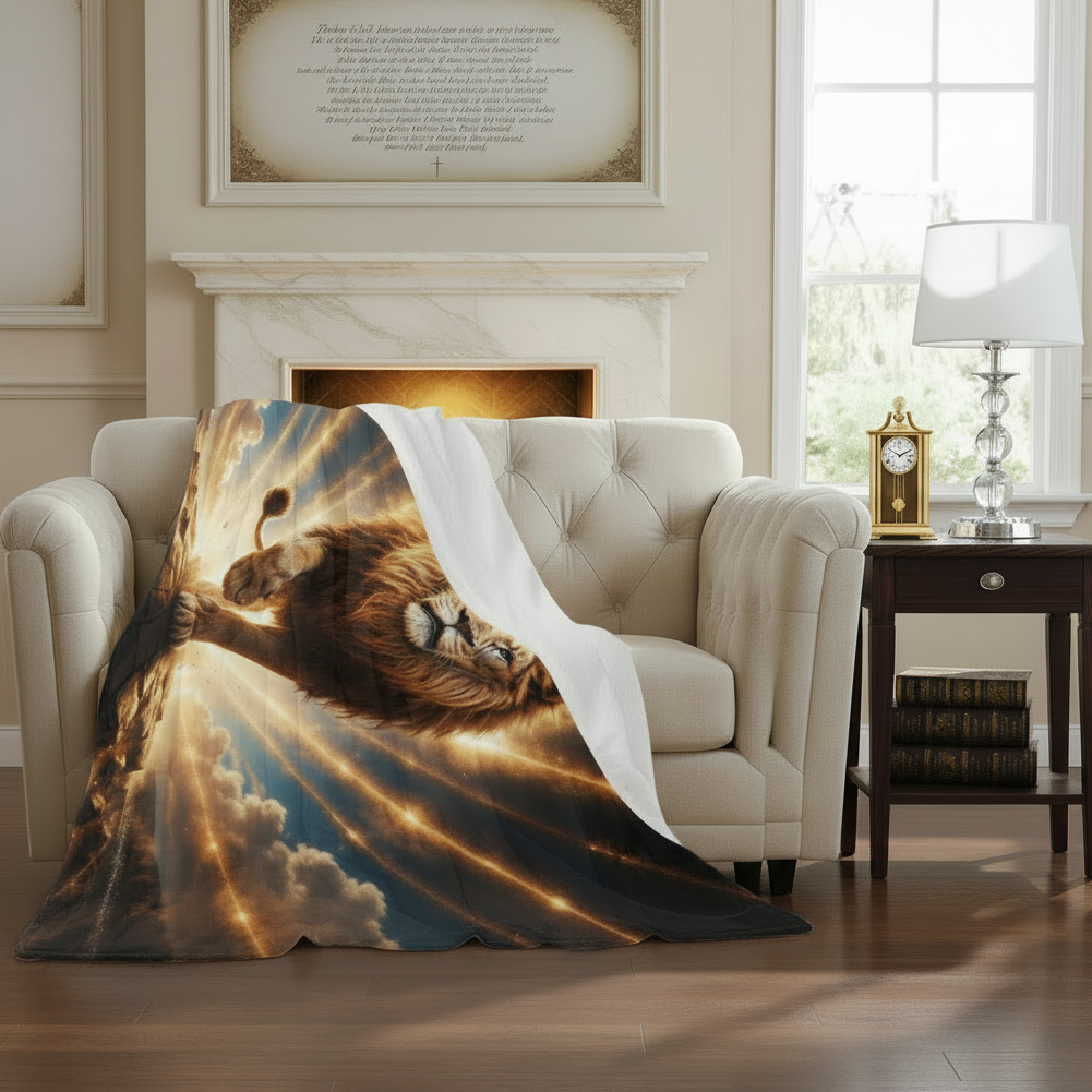 Lion of Judah, Holy Spirit, Clouds and Golden Rays -Ultra-Soft Micro Fleece Blanket (4 sizes)