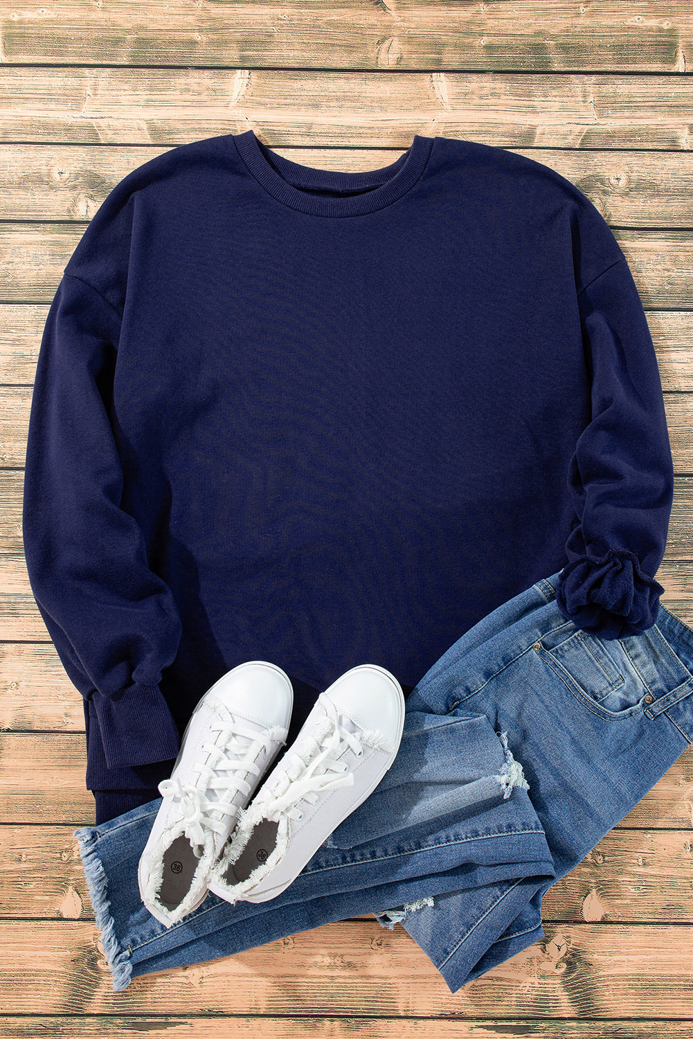 Sea Green Solid Fleece Lined Drop Shoulder High Low Sweatshirt