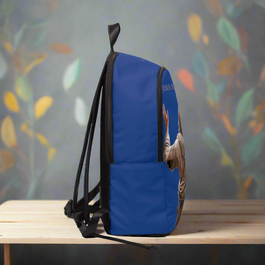 "Jesus Has My Back" design Christian Backpack (Choose Blue Shade)