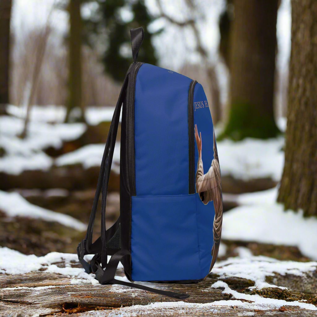 "Jesus Has My Back" design Christian Backpack (Choose Blue Shade)