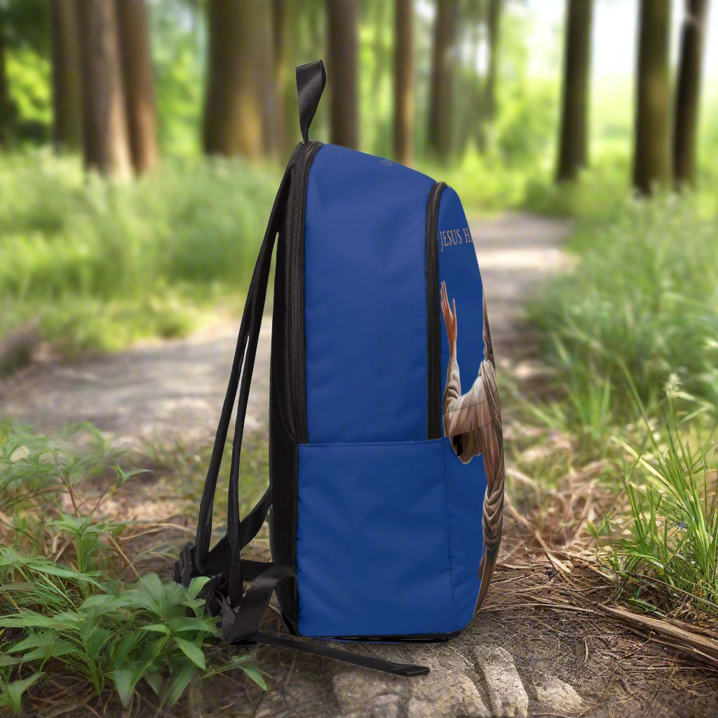"Jesus Has My Back" design Christian Backpack (Choose Blue Shade)