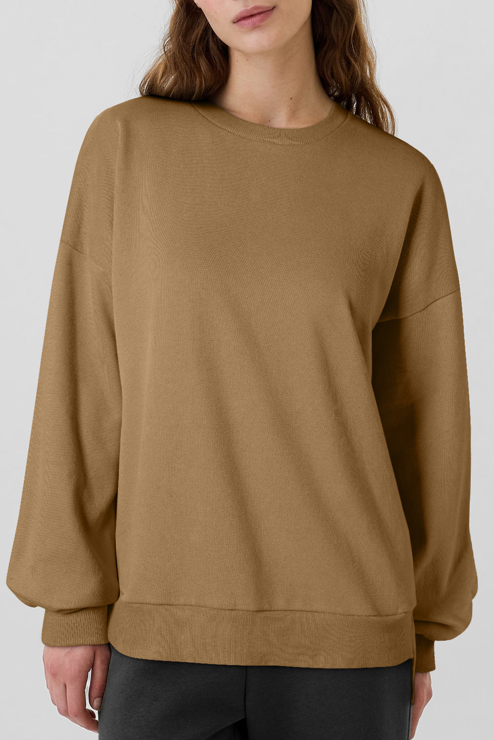 Sea Green Solid Fleece Lined Drop Shoulder High Low Sweatshirt