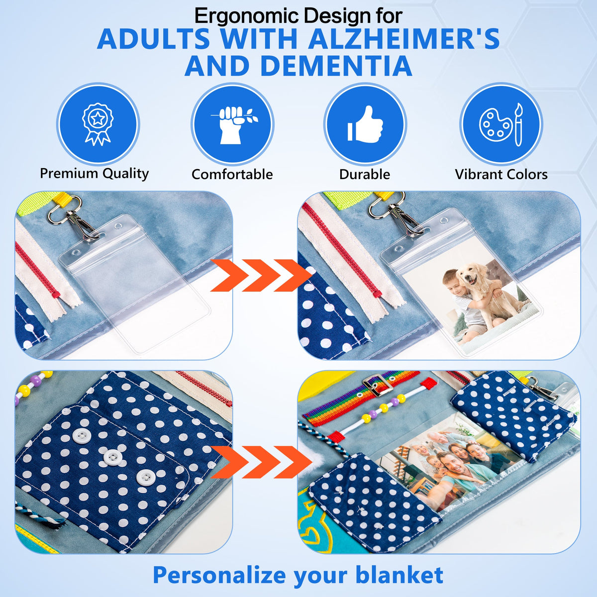 Fidget Blanket for Adults with Dementia & Alzheimer's, sensory activities for dementia patients