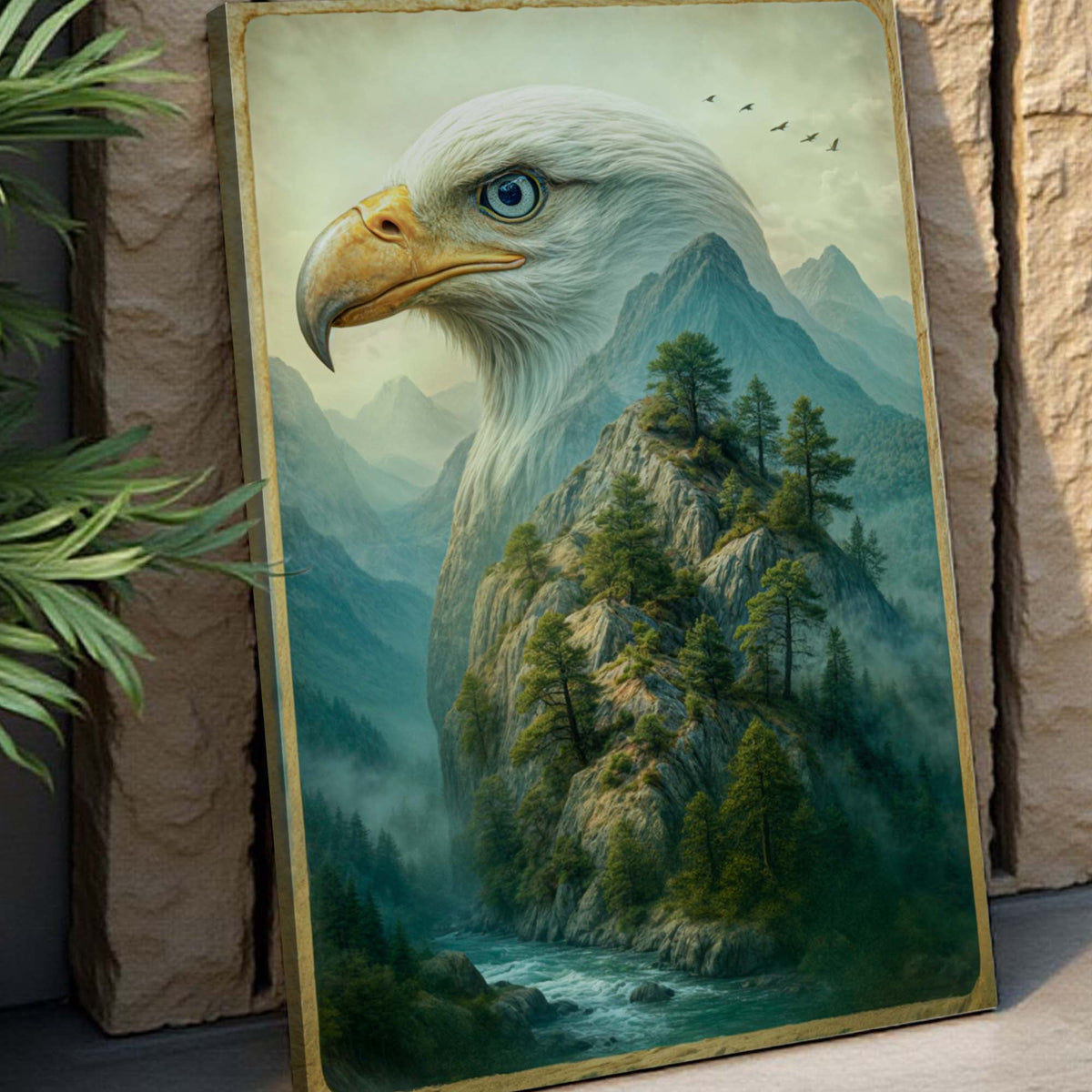 Eagle Over The Canyon Double Exposure Wall Art