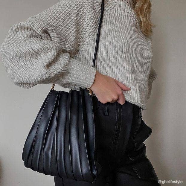 Carrie Black Pleated Shoulder Bag