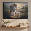 Framed- Wolf and Lamb, Christian Wall Art, Black Framed Canvas Print, Isaiah 11:6
