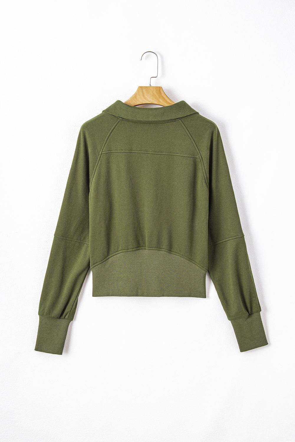 Smoke Green Quarter Zip Stand Neck Kangaroo Pocket Sweatshirt