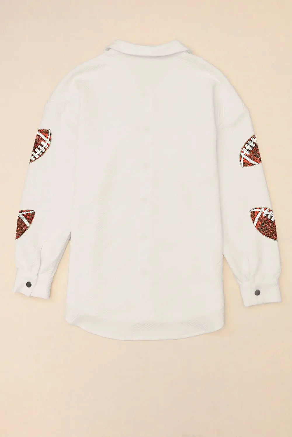 Sequin Football Patch Collared Neck Snap Button Jacket