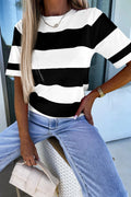 Black Stripe Colorblock Striped Knitted T shirt