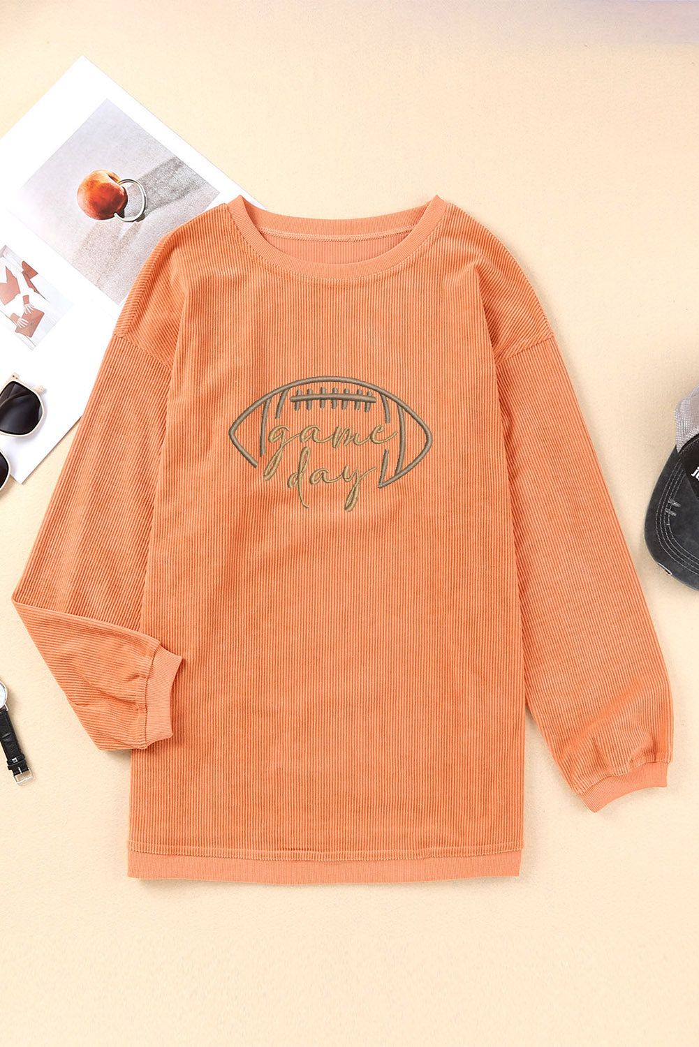 Black Football Graphic Game Day Embroidered Corded Sweatshirt