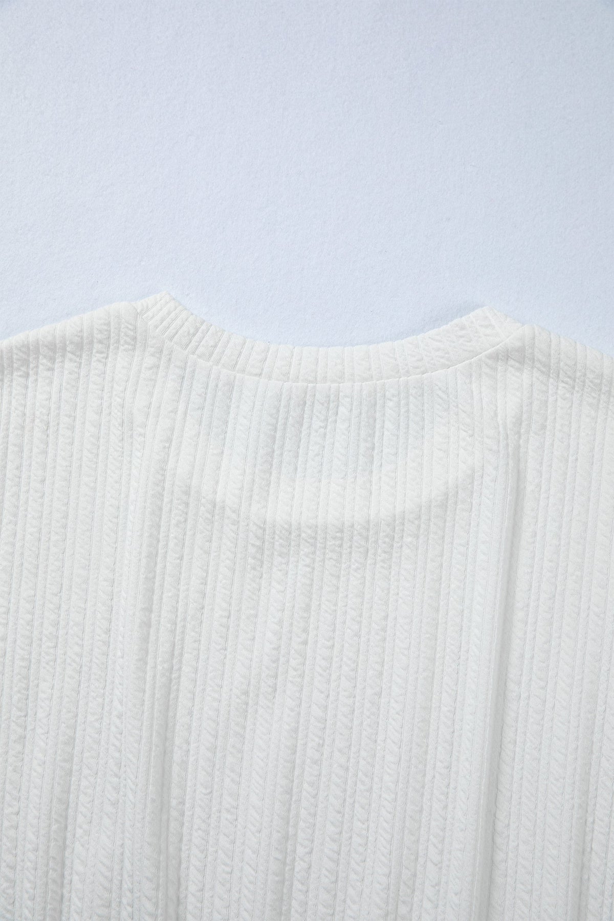 White Solid Color Textured Drop Shoulder Long Sleeve Peplum Top