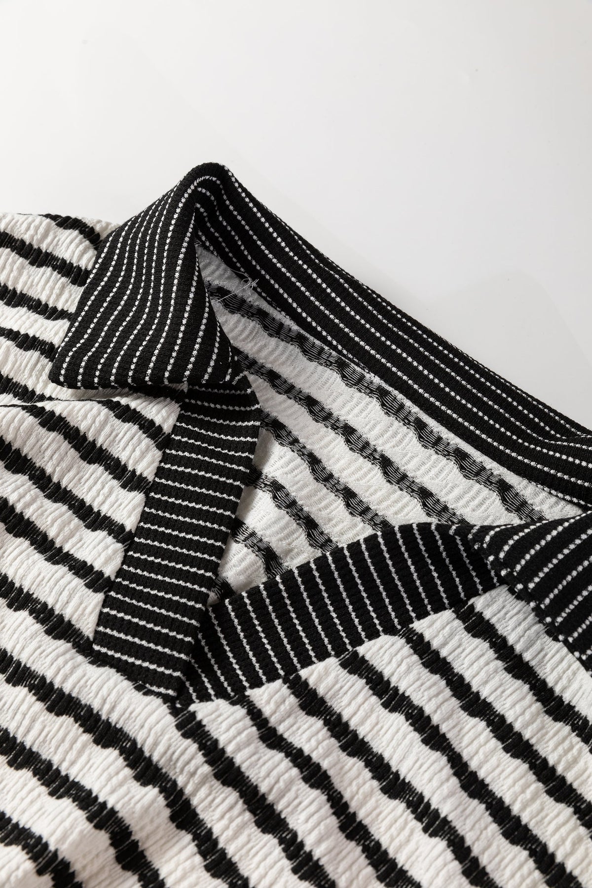 White Stripe Collared Pullover Top and Drawstring Pant Set
