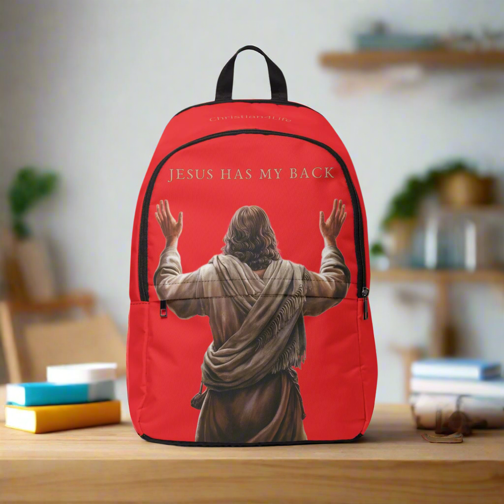 "Jesus Has My Back" Christian Backpack (Choose Red Shade)