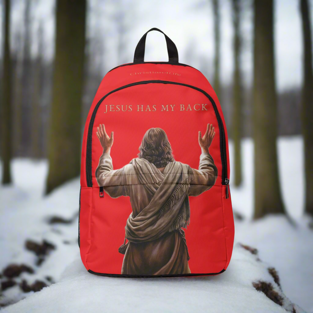 "Jesus Has My Back" Christian Backpack (Choose Red Shade)