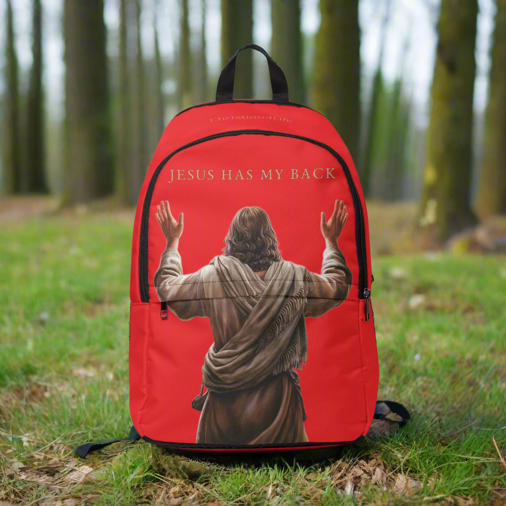 "Jesus Has My Back" Christian Backpack (Choose Red Shade)
