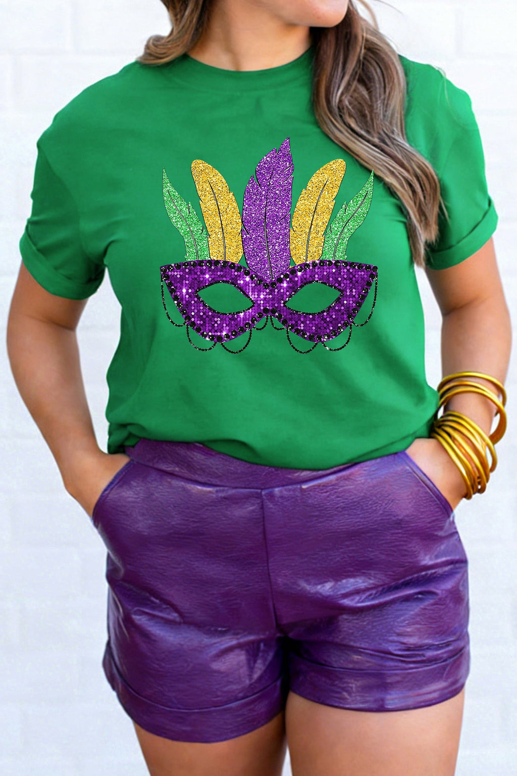 Black Glitter Mardi Gras Mask Graphic T Shirt