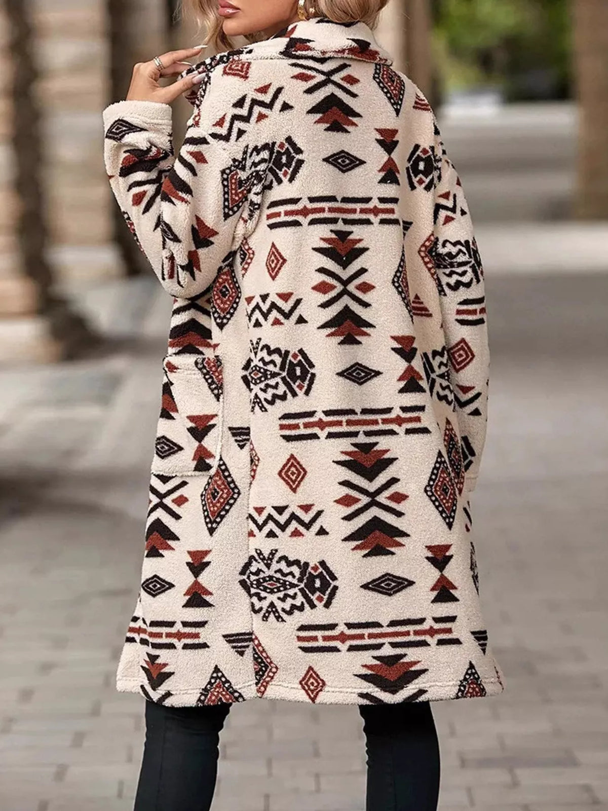 Geometric Button Up Longline Coat