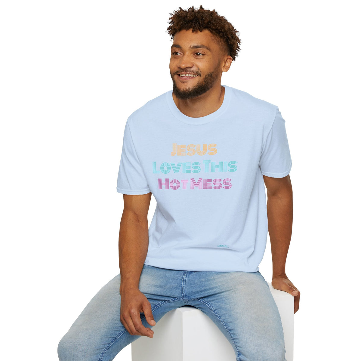 Unisex "Jesus Loves this Hot Mess" Christian Cotton Softstyle T-Shirt
