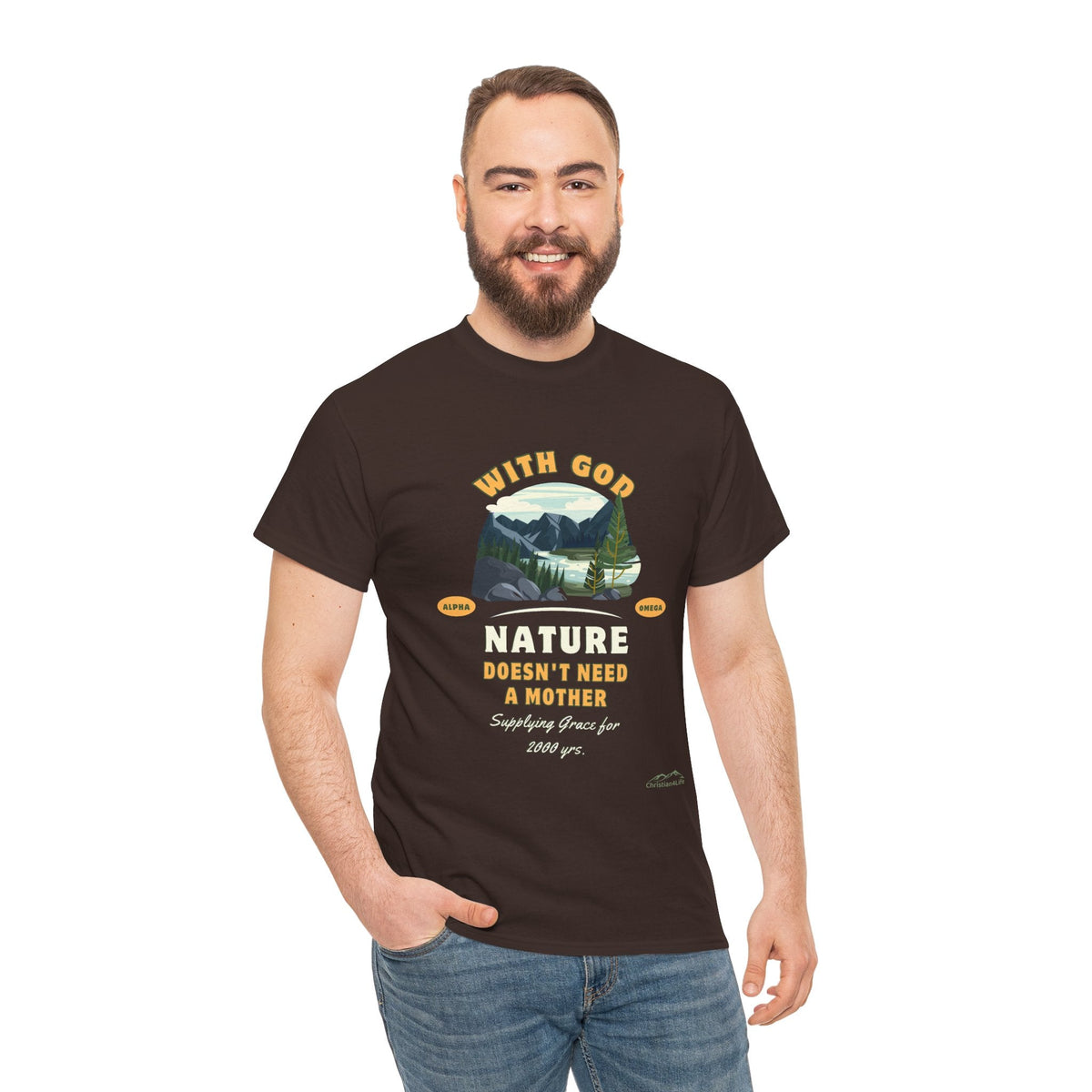 Unisex "With God Nature doesn't need a mother" Heavy Cotton Christian Tee