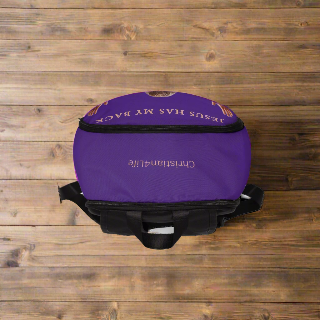 "Jesus Has My Back" Christian Backpack (Choose Purple Shade)