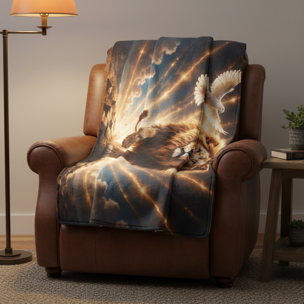 Lion of Judah, Holy Spirit, Clouds and Golden Rays -Ultra-Soft Micro Fleece Blanket (4 sizes)