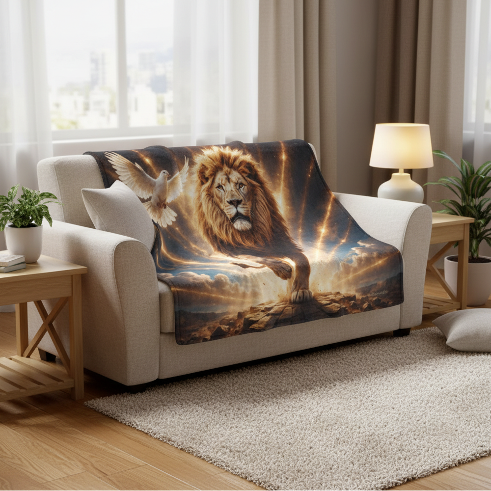 Lion of Judah, Holy Spirit, Clouds and Golden Rays -Ultra-Soft Micro Fleece Blanket (4 sizes)