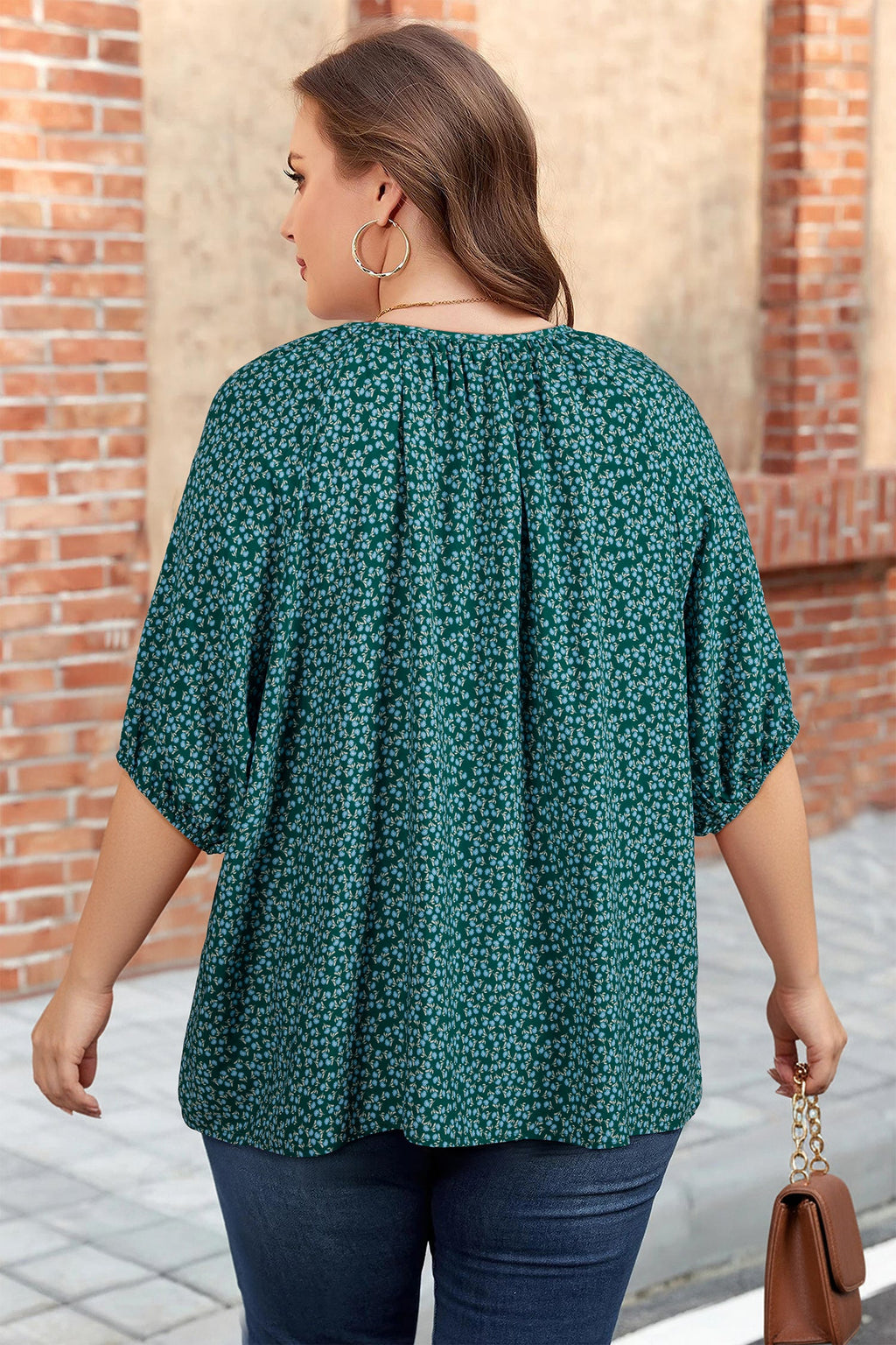 Yellow Boho Chic Notched V Neck Plus Floral Short Sleeve Top