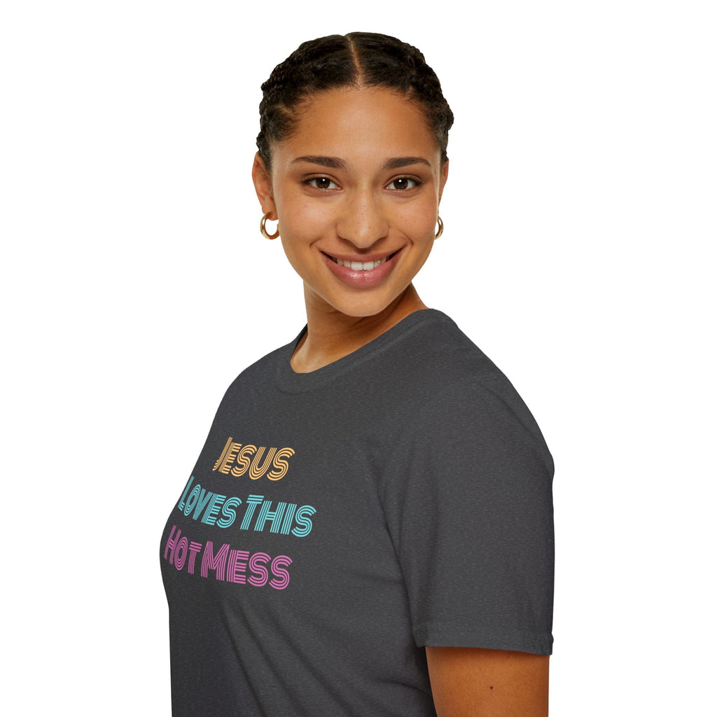 Unisex "Jesus Loves this Hot Mess" Christian Cotton Softstyle T-Shirt