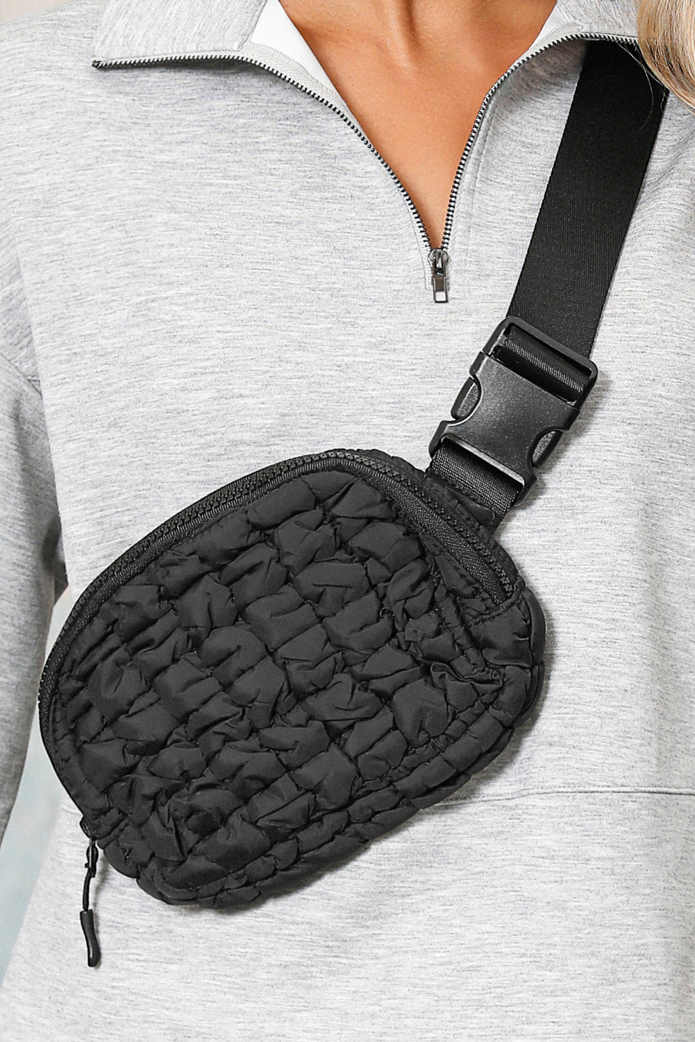 Gray Quilted Puffer Belt Bag Fanny Pack