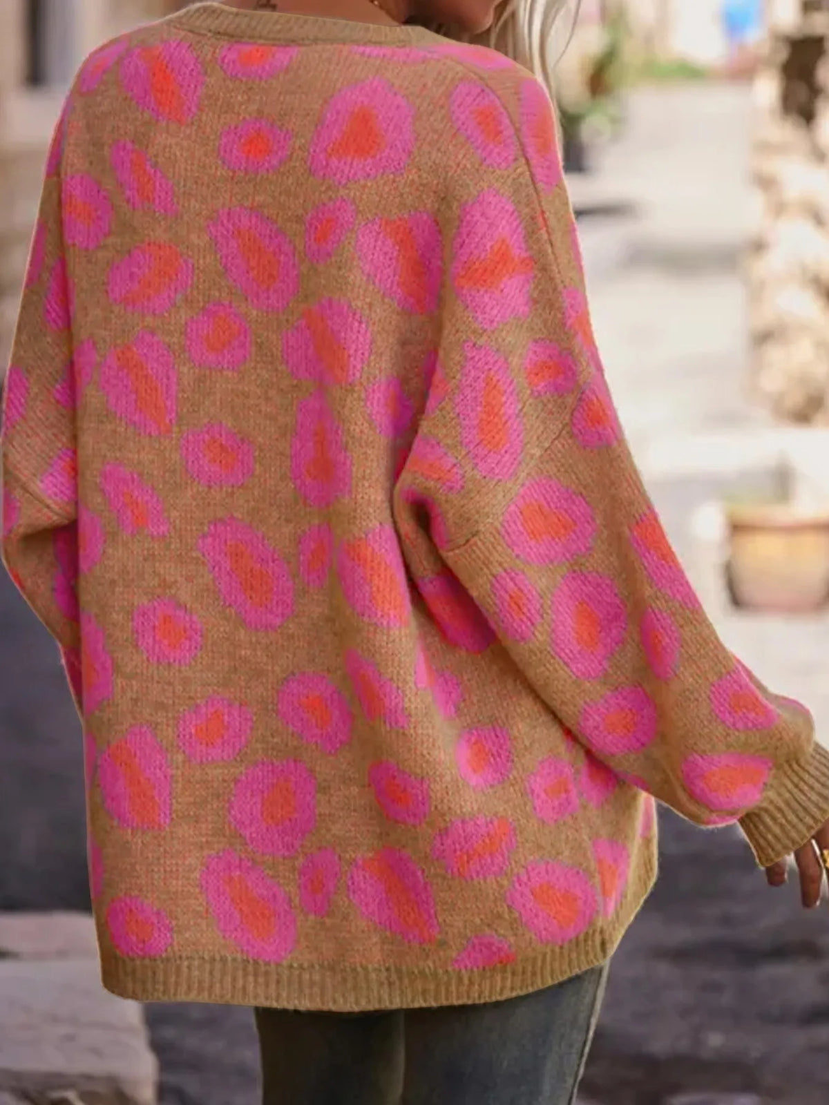 Leopard Oversized V-Neck Sweater