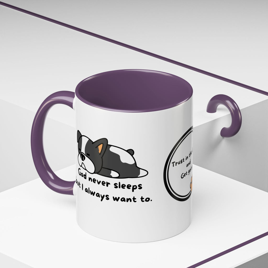 Christian "God never sleeps" 11 oz and 15oz Accent Mug, multiple colors, Christian Mug
