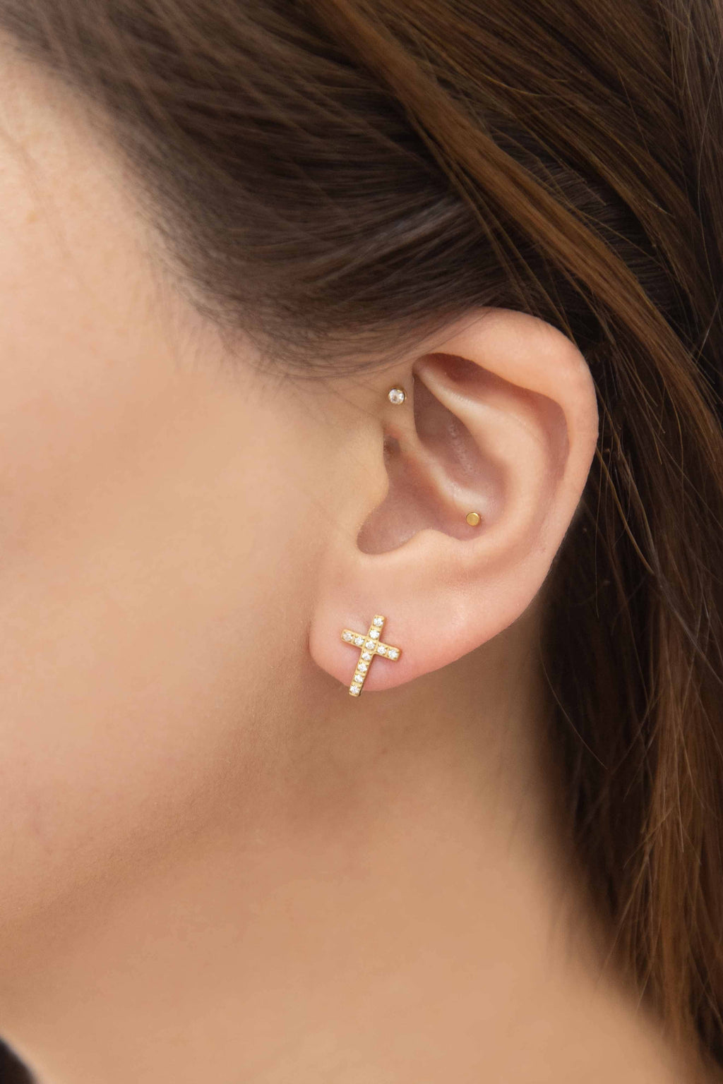 Cross Stud Earrings | Gold