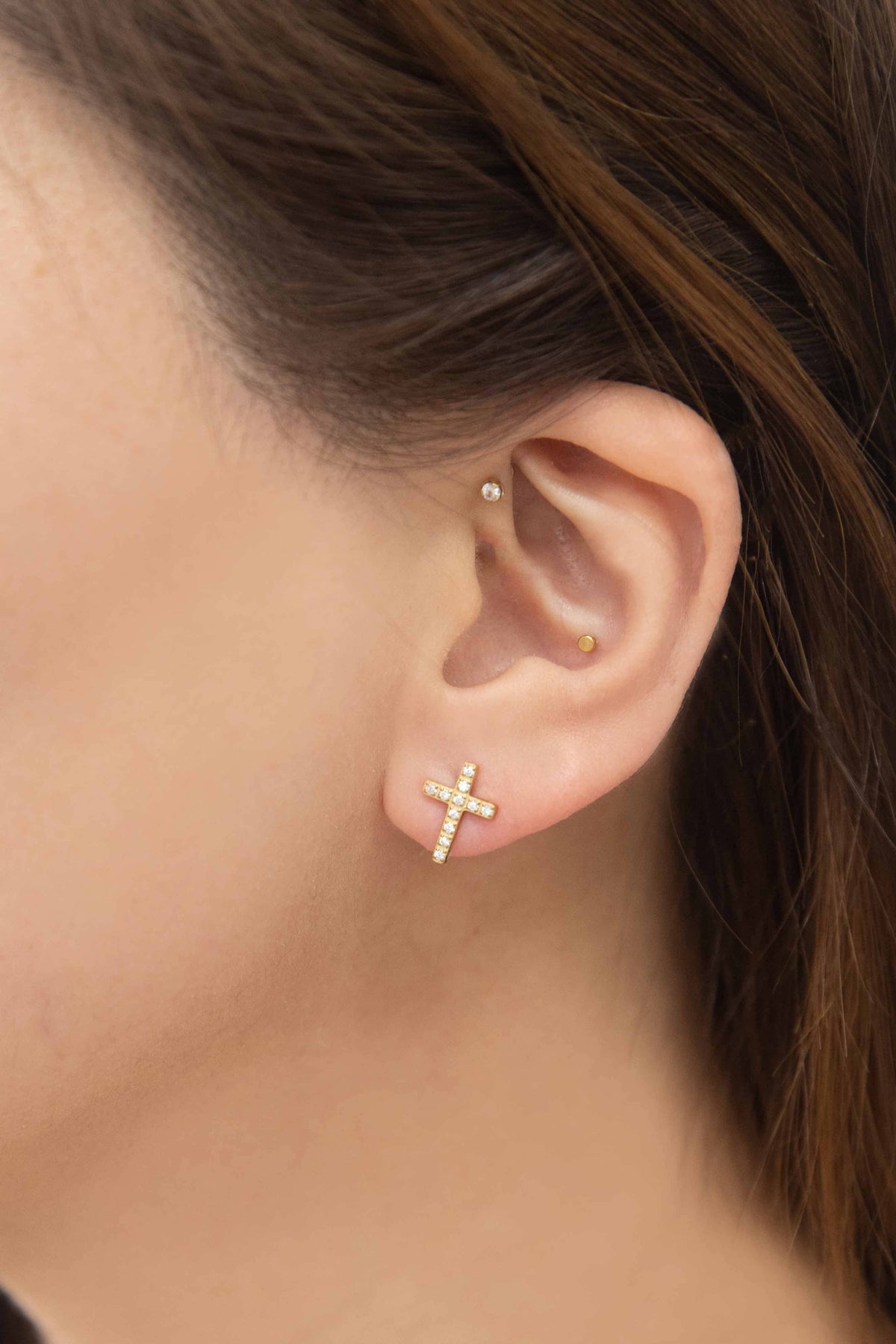 Cross Stud Earrings | Gold