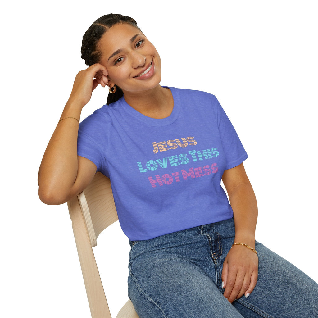 Unisex "Jesus Loves this Hot Mess" Christian Cotton Softstyle T-Shirt
