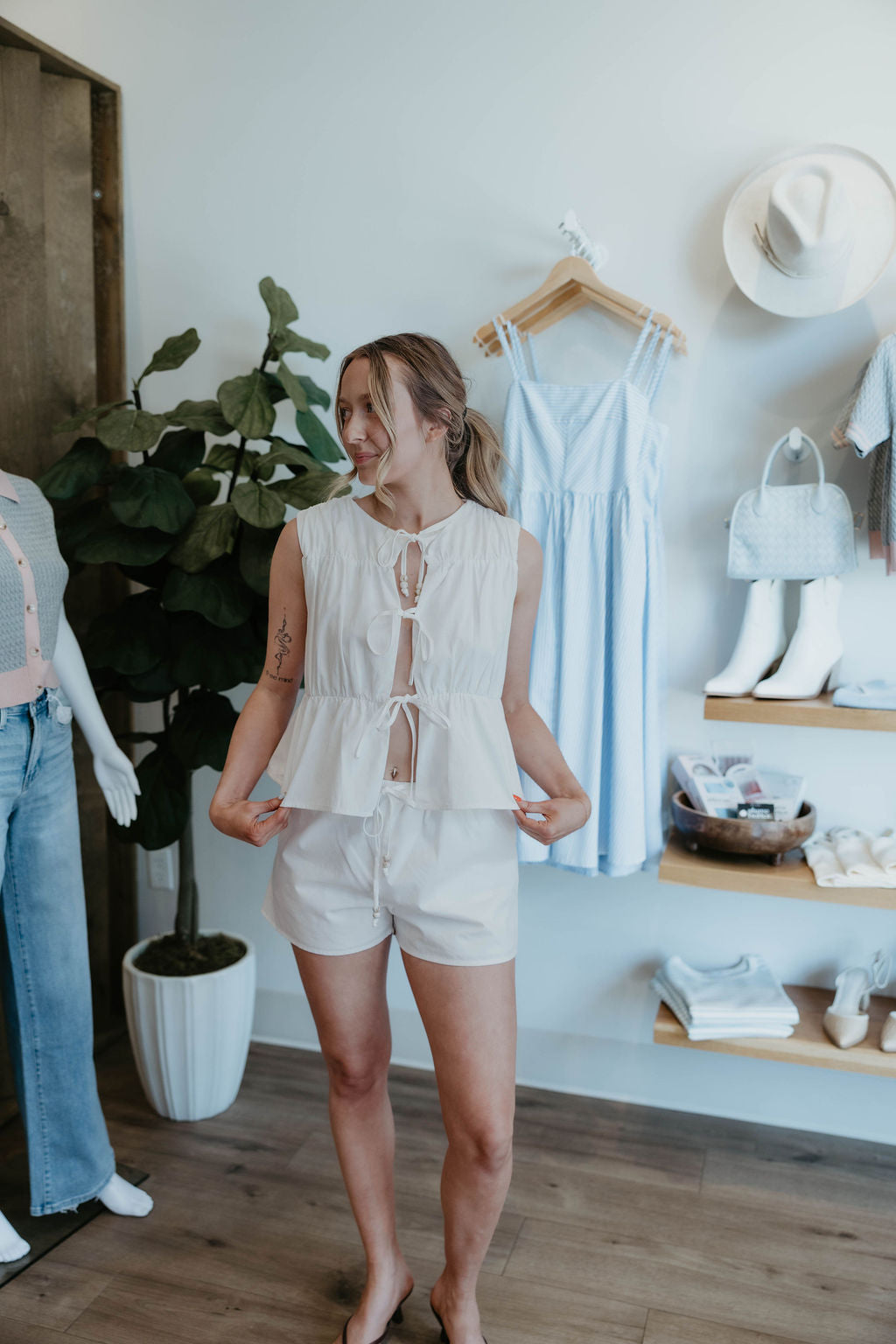 Cara Beaded Linen Top