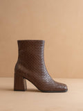 The Demi | Coffee Woven Block Heel Ankle Boot