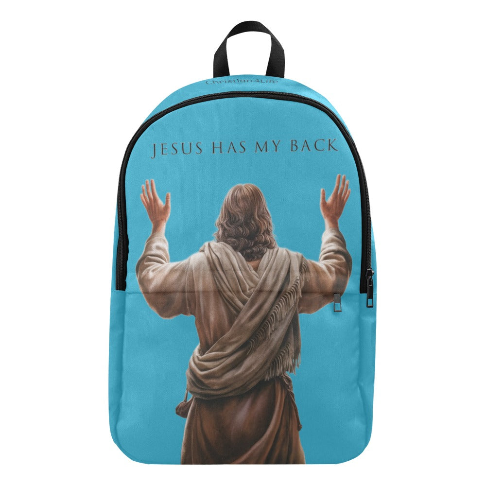 "Jesus Has My Back" design Christian Backpack (turquoise)