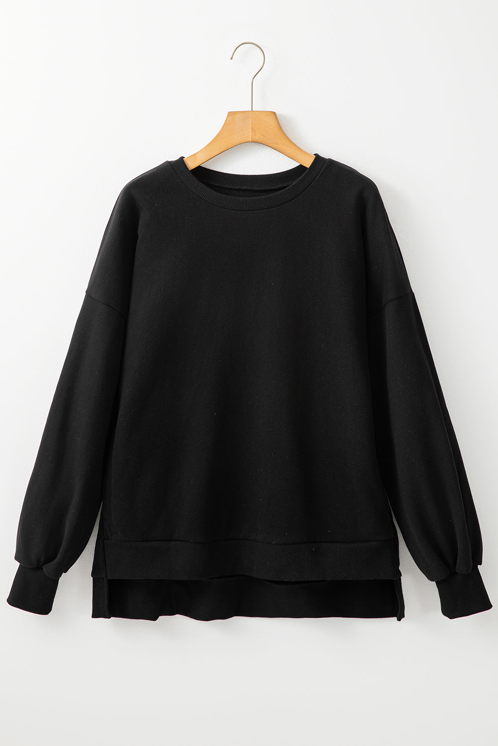 Sea Green Solid Fleece Lined Drop Shoulder High Low Sweatshirt