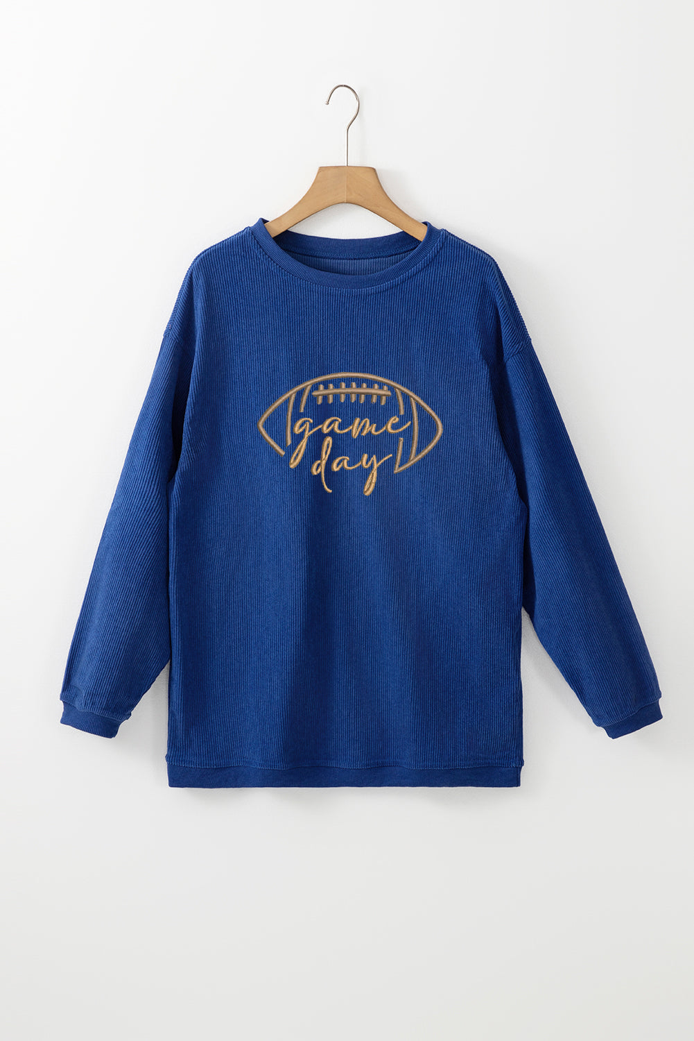 Black Football Graphic Game Day Embroidered Corded Sweatshirt