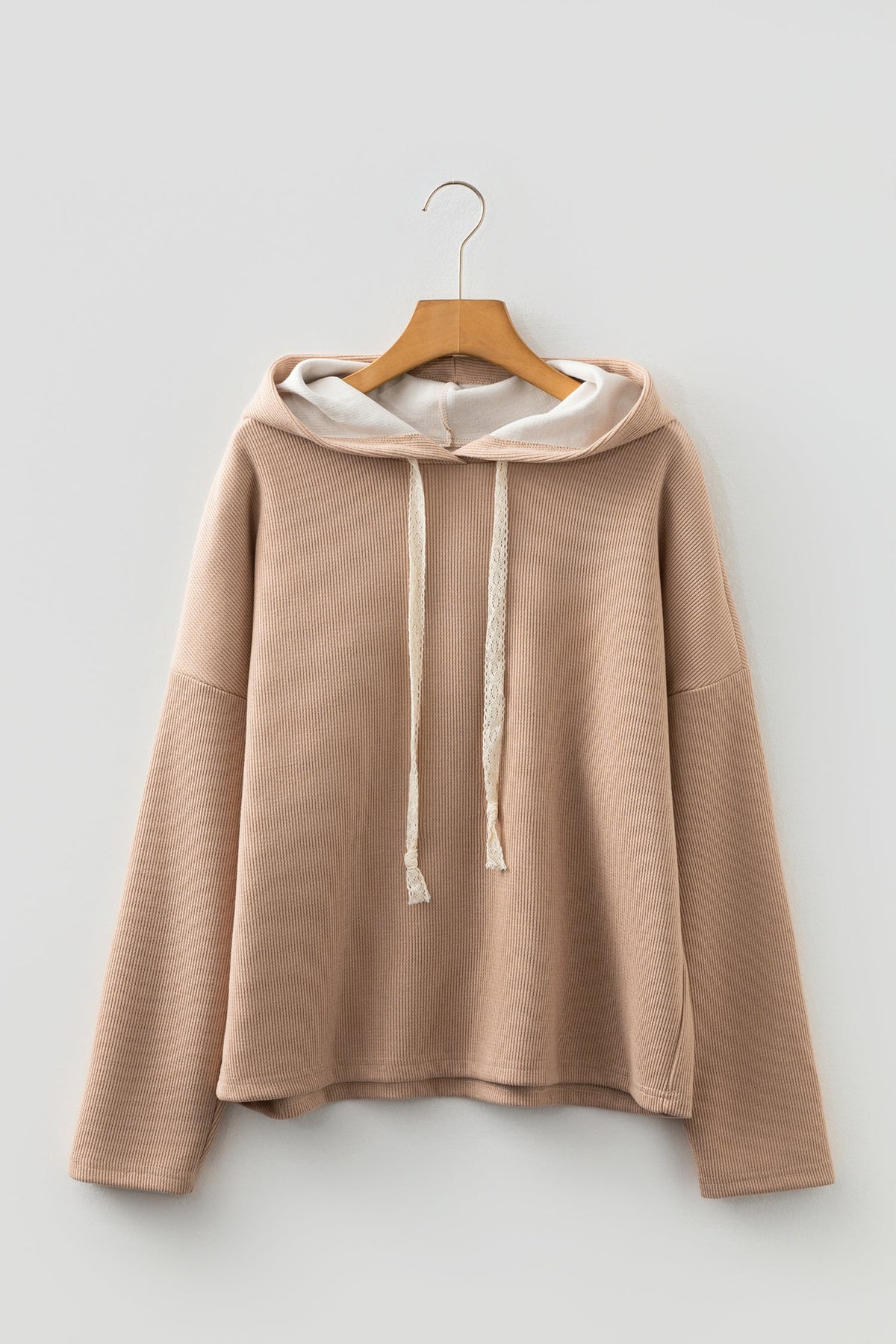 Dark Khaki Thermal Textured Leopard Drawstring Baggy Hoodie