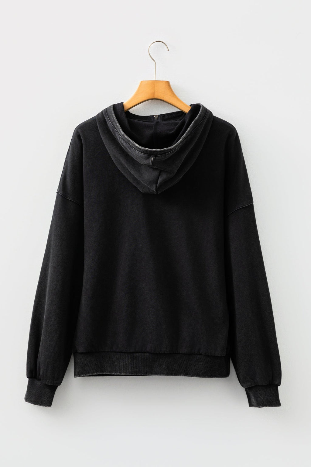 Black Half Zip Kangaroo Pocket Mineral Wash Baggy Hoodie