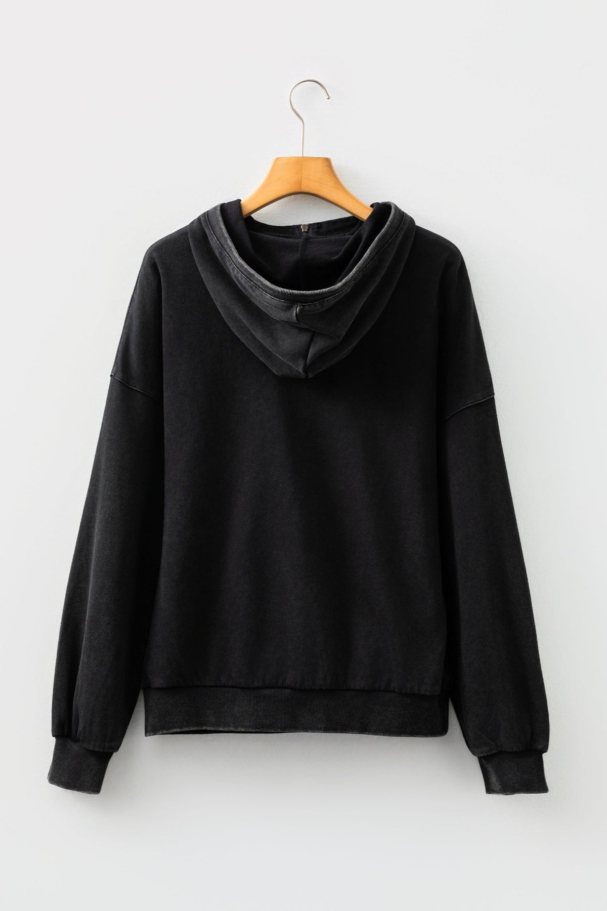 Black Half Zip Kangaroo Pocket Mineral Wash Baggy Hoodie