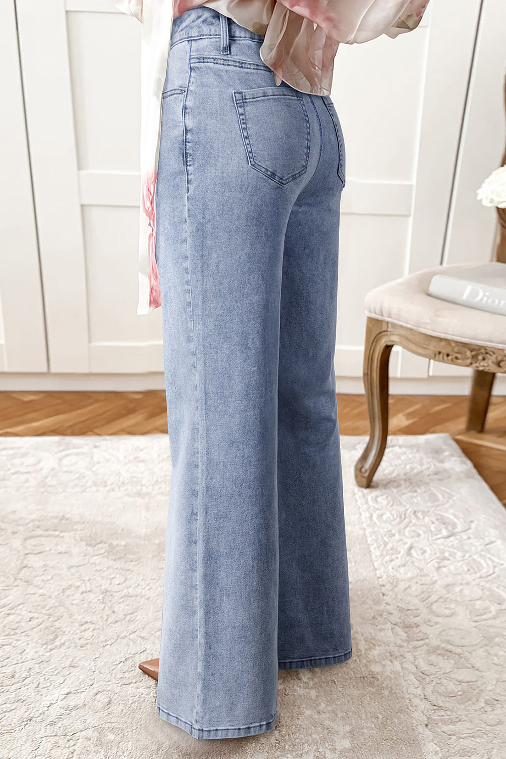 Dirty blue High Waist Button Zip Fly Bell Bottom Jeans