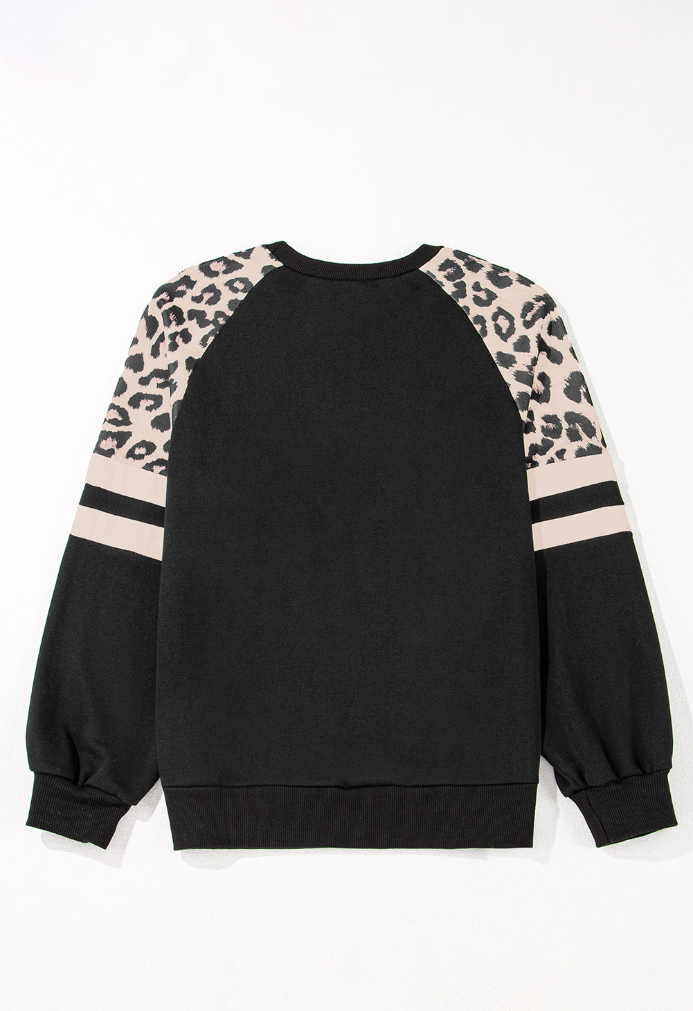 Peach Blossom Leopard Print Colorblock Raglan Sleeve Sweatshirt