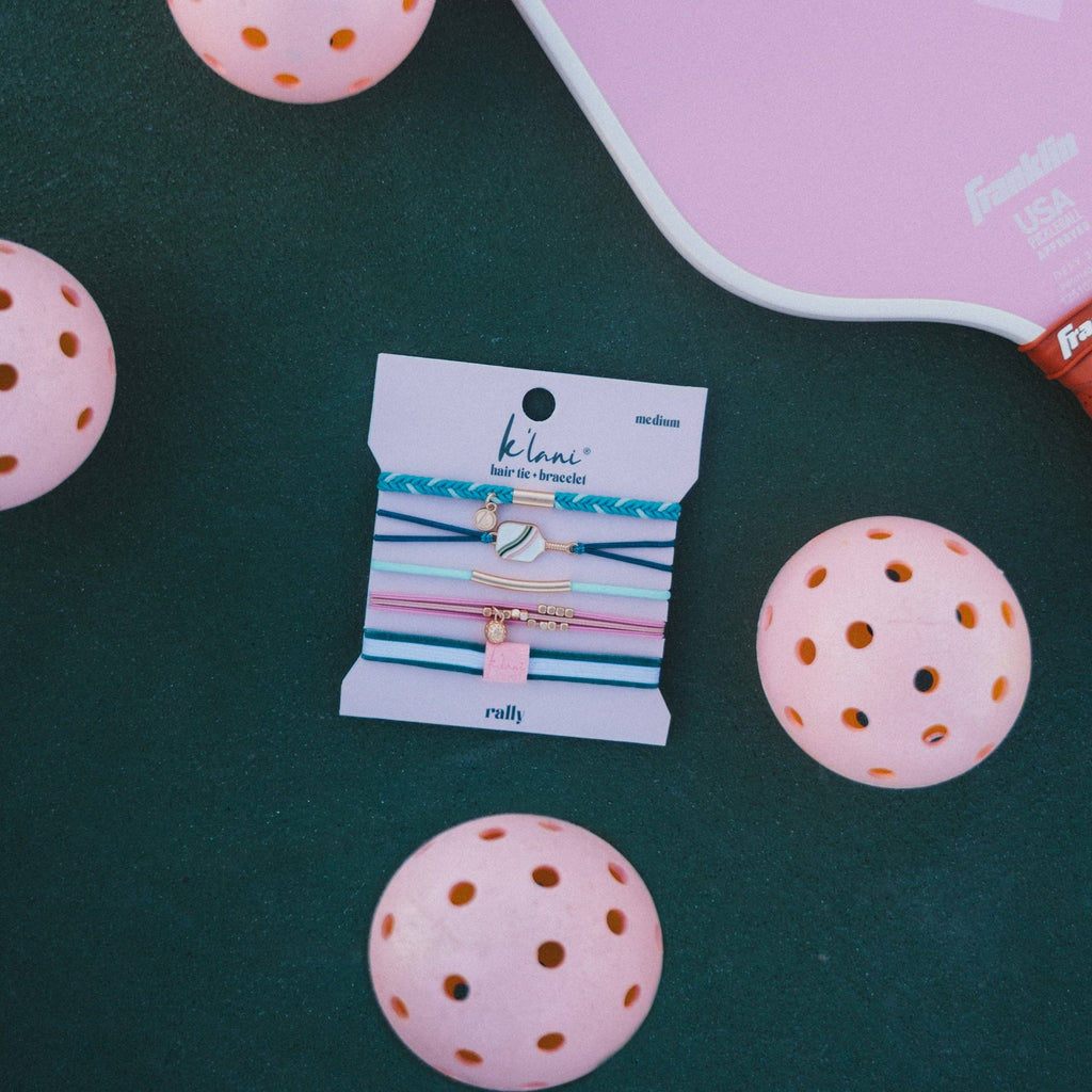 "Rally" Pickleball with Pink and Green Hair Tie Bracelets
