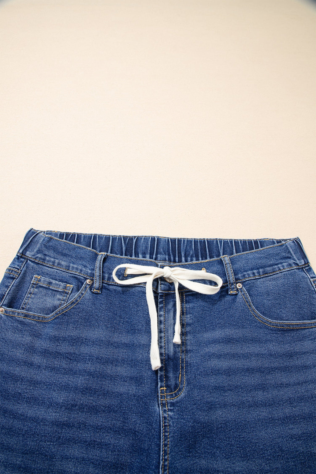 Light Blue Acid Wash Contrast Lace-up Plus Size Jeans