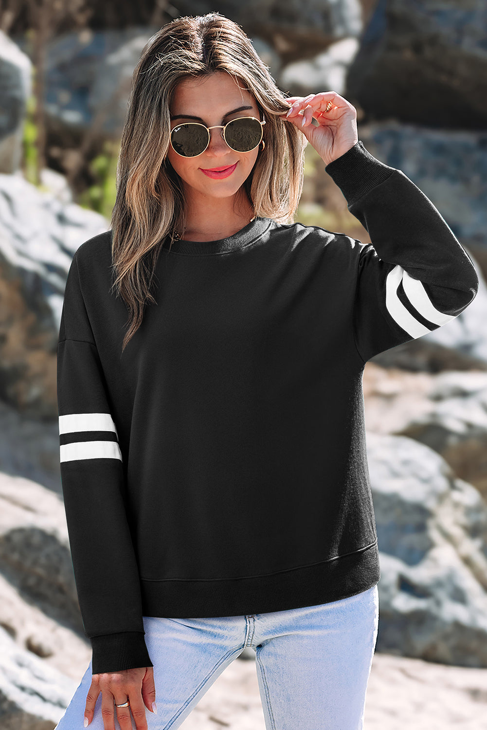 Coffee Varsity Striped Detail Drop Shoulder Oversized Sweatshirt
