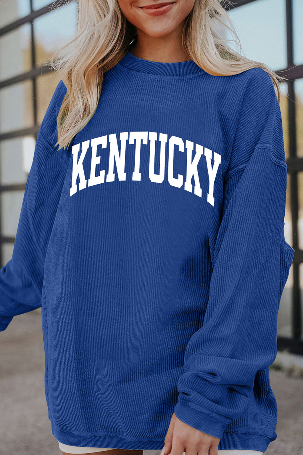 Dark Blue Raised Rib KENTUCKY/ Leopard KY Printed Sweatshirt