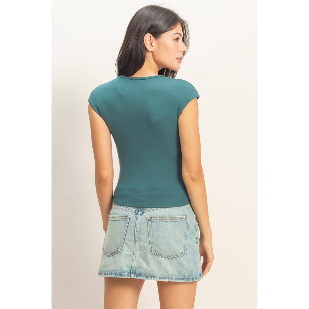 Indie V-Neck Cap Sleeve Top